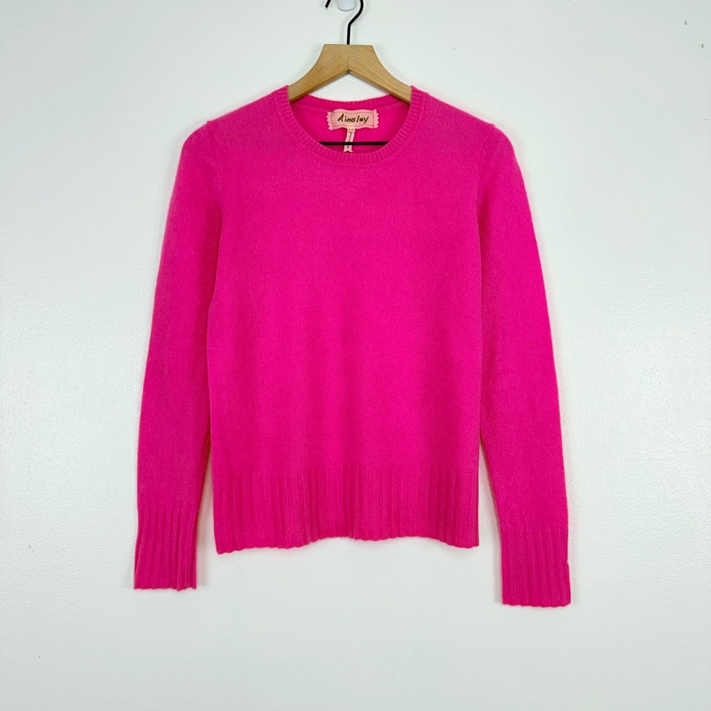 Ainsley 100% Cashmere Crew Neck Sweater‎ Women M Bright Pink Soft Cozy Luxury - Picture 2 of 16